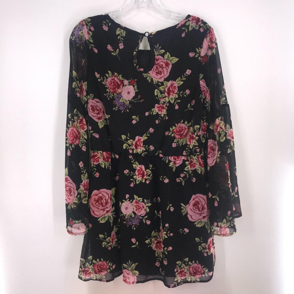 FEATHERS BLACK WITH FLORAL PRINT DRESS‎